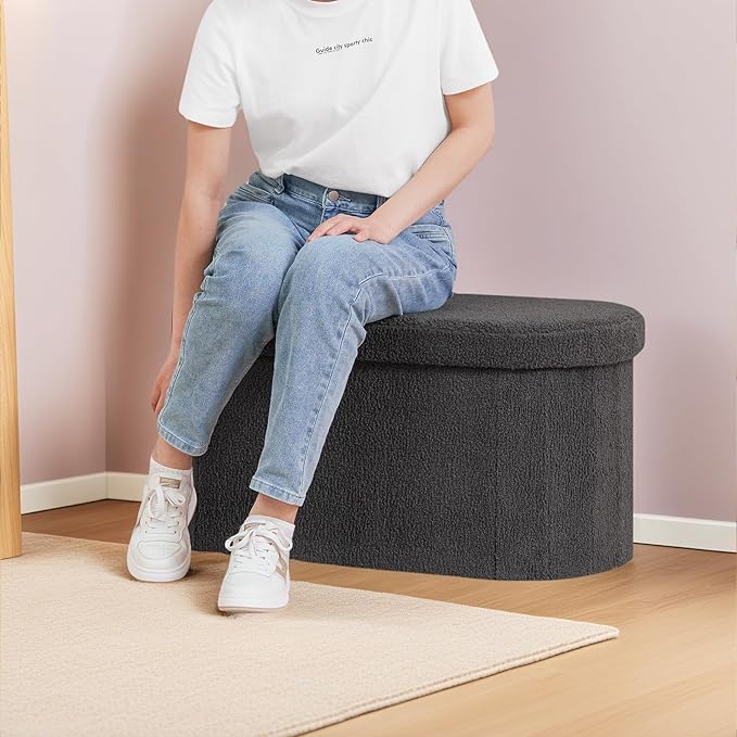 30 Inches Ottoman with Storage,Bedroom Bench with Storage, Ottoman Foot Rest for Living Room,30" L x 15" W x 15" H-Dark Grey