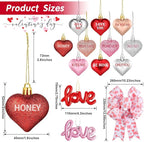 43Pcs Valentine's Day Heart Shaped Ornaments with Valentine Tree Topper Bow, 13 Styles Heart Shaped Ornament with Sweet Love Words, Valentine Ornaments for Tree Wedding Anniversary Decoration