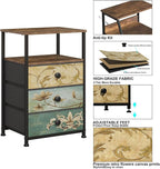 Tohomeor Nightstand with 3 Fabric Drawers Retro End Table with Storage Shelf Vintage Side Table for Bedroom Living Room Sofa Beside Farmhouse