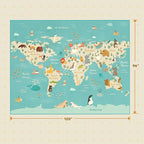Large 8x10 Playroom Rugs - Kids Play Rug for Classroom Elementary, Bedroom, Living Room, Washable Soft Cute World Map Carpet with Ocean, Continents & Animals