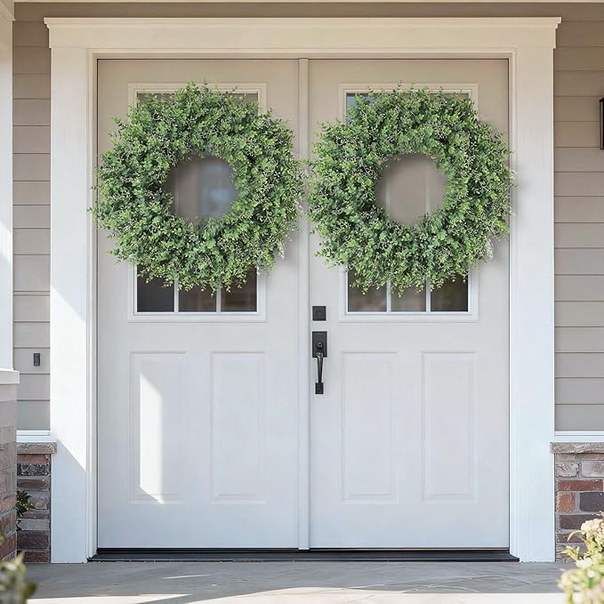 32'' Eucalyptus Wreath for Front Door - Large Artificial Eucalyptus Leaves with White Seeds Greenery Outdoor Wreath for Porch,Window,Farmhouse,Home,Hanging Decor- Spring, Summer, All Seasons (Green) ﻿