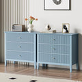 Large Muted Blue Fluted 3 Drawer Dresser Set of 2, Chest of Drawers with Ball Bearing Slide Modern 30 inch Tall Wood Nightstand with Spacious Storage for Bedroom Living Room Entryway