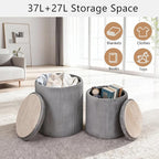 CAROLMADE Set of 2 Round Ottoman with Storage, Upholstered Vanity Stool Support 330lbs Multifunctional Coffee Table Ottoman Velvet Foot Rest Stool or Living Room Bedroom Dorm(Grey)