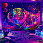 NYZE Tiger Space Tapestry for Bedroom, Glow in the Dark Room Decor Wall Tapestries, Cool Galaxy Planet Wall Hanging, Wall Hanging for Gamer Room Dorm Living Room 59in×51in