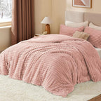 BEDELITE Fleece Full Comforter Set -Super Soft & Warm Fluffy Dusty Pink Bedding, Luxury Fuzzy Heavy Bed Set for Winter with 2 Pillow Cases