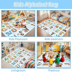 Kids Rugs for Playroom - 2.5x4 Feet ABC Rug for Toddler Children Educational Learning Animal, Alphabet Rug Kids Play Mat Nursery Bedroom Kindergarten Decor, Blue
