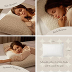 Memory Foam Pillows for Sleeping Adjustable Bamboo Blend Breathable Bed Pillow for Side, Back, and Stomach Sleepers Washable Pillow Cover Dream Cloud Queen Size 18X28 in
