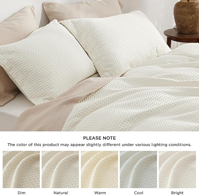 Bedsure Luxury Waffle Duvet Cover King Size - Textured Duvet Cover Set, Soft, Breathable Bedding Set (104"x90") with 2 Pillow Shams for All Season, Irovy White, Comforter Not Included