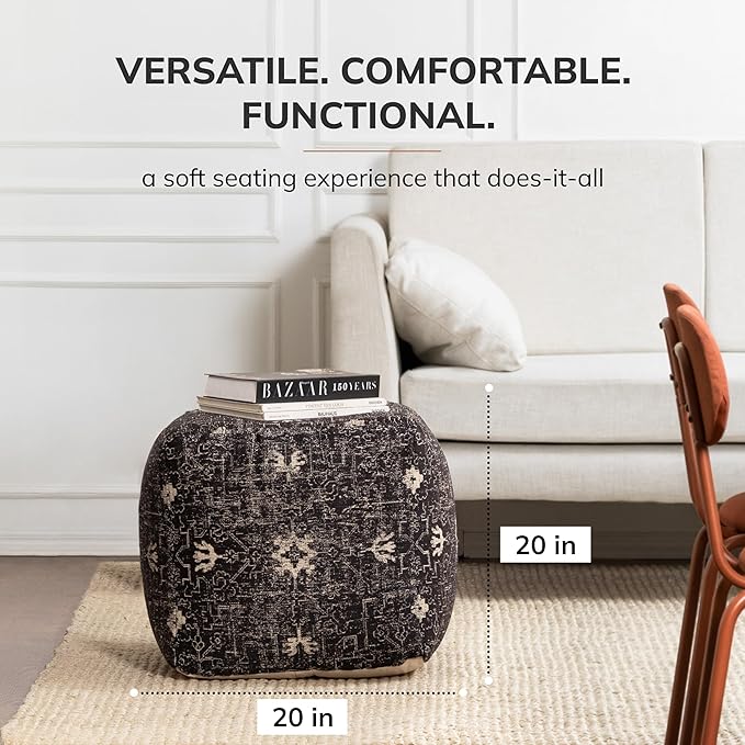 Anji Mountain 100% Handmade & Handcrafted Comfortable Home Décor Pouf Ottoman Footrest for Living Room, Bedroom, Nursery, Kidsroom, Patio Furniture - Obsidian Souk