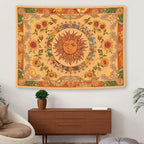 Accnicc Yellow Sun and Moon Tapestry Vintage Indie Boho Tapestry Wall Hanging with Sunflowers Butterfly Moth Constellation Aesthetic Wall Tapestries for Bedroom Dorm Living Room (Orange, 70.8'' ×