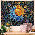Accnicc Sun and Moon Tapestry Boho Hippie Floral Wall Tapestry for Bedroom Aesthetic Vintage Stained Glass Celestial Plant Small Tapestries Wall Hanging for Living Room Dorm 60 x 44 Inch