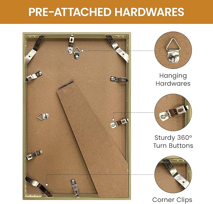 6x11 Aluminum Metal Picture Frame,Tempered Glass Gold Photo Frame 6x11 for Family Photo,Posters,Art,Document to Wall Mount Horizontally or Vertically