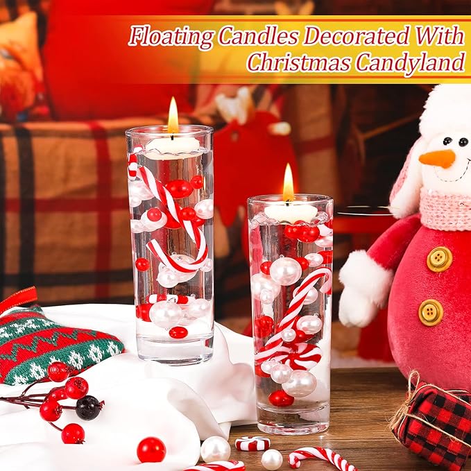 124 Pcs Christmas Vase Filler Pearls for Vase Filler Christmas Table Decor Floating Candles Centerpiece with 8 Floating Candles for Table Party Festival Decor, Not Included Clear Beads (Novel Style)