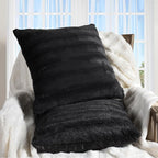 Cheer Collection Faux Fur Throw Pillows - Decorative Pillows for Couch, Bed Throw Pillows, Black Accent Pillows for Bedroom or Living Room Aesthetic, Set of 2 Furry Throw Pillows, 18”x18”