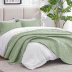 Love's cabin Quilts for Full Bed Sage Bedspreads Bedding Set - Lightweight Bedspread Comforter - Wave Pattern Bedding Coverlet for All Season - 3 Pieces (1 Quilt, 2 Pillow Shams)