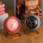 Metal Desk Alarm Clock, Retro Bedroom Table Vintage Analog Alarm Clock, Silent Non-Ticking Gold Clock, Bedside Décor(Sinor Gray)