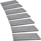 PURE ERA Bullnose Carpet Stair Treads Set Tape Free Non-Slip Indoor Stair Protectors Pet Friendly Rugs Covers Soft Skid Resistant Washable Reusable 9.5" x 30"(7 Pieces,Gray)