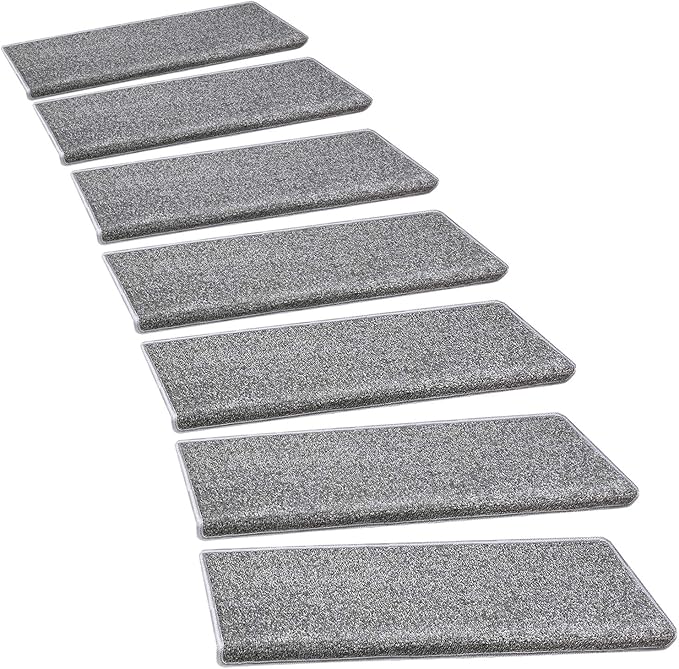 PURE ERA Bullnose Carpet Stair Treads Set Tape Free Non-Slip Indoor Stair Protectors Pet Friendly Rugs Covers Soft Skid Resistant Washable Reusable 9.5" x 30"(14 Pieces,Gray)