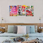 Novatique Banksy Canvas Wall Art Street Wall Art Colorful Graffiti Picture Canvas Print Abstract Modern Graffiti Poster Art for Bedroom Living Room Ready to Hang, 12”x 16”x 3Pcs