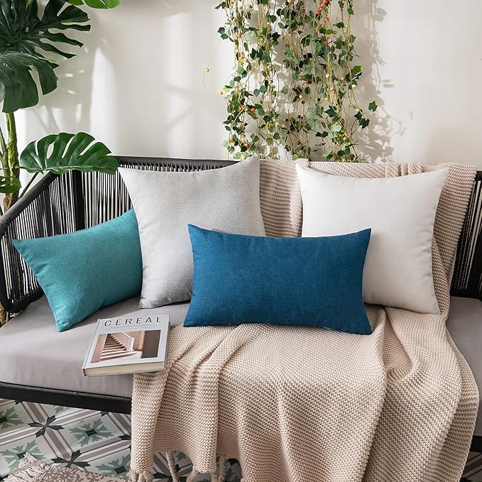 MIULEE Pack of 2 Decorative Outdoor Solid Waterproof Throw Pillow Covers Christmas Faux Linen Garden Farmhouse Cushion Cases for Patio Tent Balcony Couch Sofa 18x18 Inch White