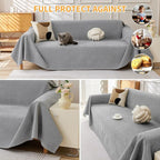 Deep Dream Cat-Scratch Resistant Couch Cover, Waterproof Sofa Cover for 3 Cushion Couch Washable, Pet Friendly Couch Protectors Anti Slip Thickened Sofa Slipcovers for Dogs Pets,91" x 150",Light Grey