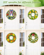 Vlorart 22 Inch Boxwood Wreaths for Front Door, Artificial Spring Wreath with Sash for Porch Window Wall Farmhouse Wedding Home Decorations, Summer Green Wreath for Year Round Indoor & Outdoor