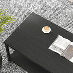 EXCEFUR Black Coffee Table, Modern Wood and Metal Living Room Table with Storage Shelf, 47 Inch