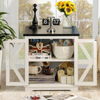 Farmhouse End Table, 24" Large End Tables with Storage, Rustic Square Sofa Beside Table with Glass Barn Door, Wood Side Table Square Nightstand for Living Room, Bedroom, Office (White)