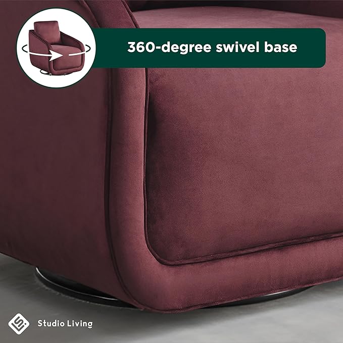 Studio Living® Lydia 35.3" Swivel Accent Chair, Modern Boho, Fully Assembled, Pocket Coil Comfort, Round Swivel Base Leg, Soft Velvet Fabric, Plum
