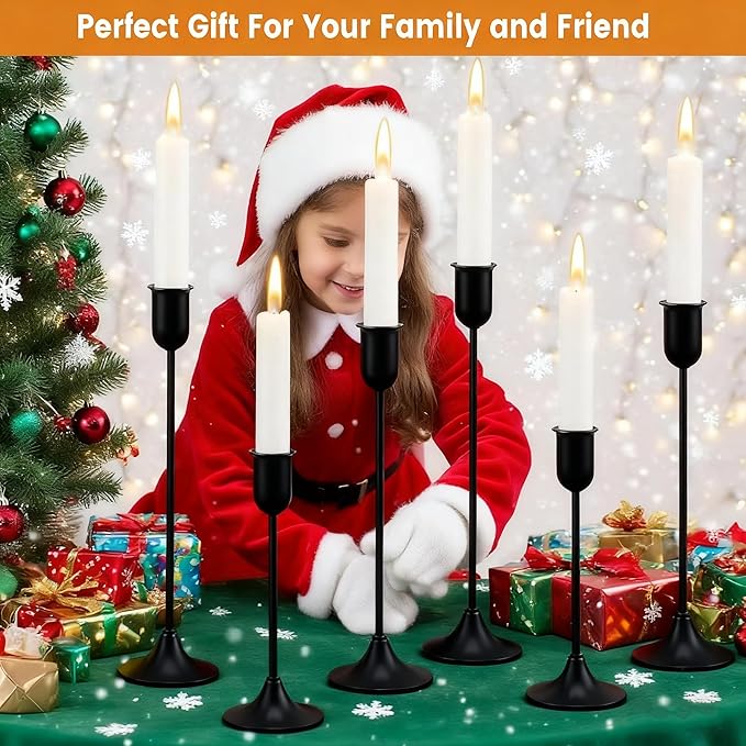 6 Pcs Black Candle Holders Set, Vintage Home Decor – Modern Taper Candlestick Holders for Wedding, Table Centerpieces – Great Gift for Housewarming, Birthday Parties, Wedding & Christmas Season