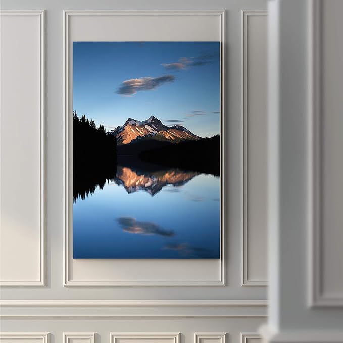 Renditions Gallery Canvas Nature Wall Art Home Paintings & Prints Mountain Sunset Lake Reflection Glam Modern Wall Hanging Decorations for Bedroom Living Room Office Kitchen - 24"x36" LT06