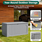 Outdoor Storage Box, 98 Gallon Deck Box, Outdoor Storage Bench, Waterproof Resin Storage Bench with Lockable Lid, Patio Furniture Cushions & Garden Tools Storage, UV Resistant (Gray)