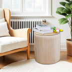 Round Ottoman with Storage Set of 2, Multi-Functional Velvet Vanity Stool for Bedroom, Ottomans Coffee Table Padded Seat Foot Rest for Living Room (Beige)
