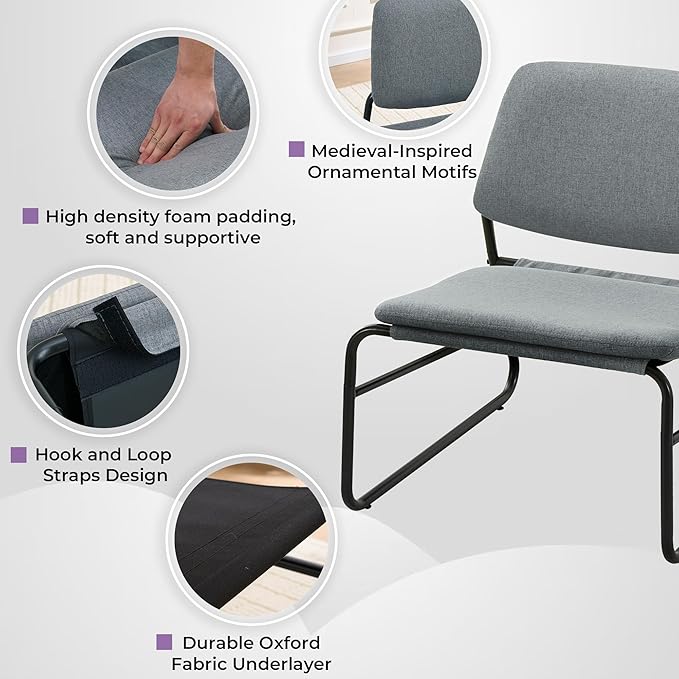 DAICO Modern Accent Chair Armless Sling Accent Chairs Comfy Upholstered Side Sitting Chairs with Metal Frame for Living Room Bedroom Balcony Garden, Linen, Grey