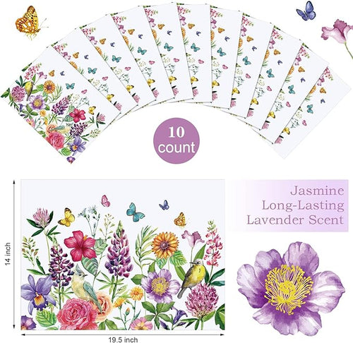 10 Sheets Drawer Liners for Dresser Scented Drawer Liners Non Adhesive Scented Paper for Fragrant Home Shelf Closet(Jasmine,Colorful Pattern)