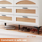 Mericonia 6 Drawer Double Dresser for Bedroom, Wood Rattan Dresser for Closet with Metal Legs, Boho TV Stand with Drawers, Dressers & Chests of Drawers for Bedroom, Hallway and Entryway, White