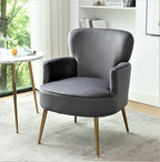 Trendy Velvet Accent Chair with Gold Metal Legs, Upholstered Armchair for Small to Mid-Size Spaces, Modern Living Room, Bedroom, Vanity Desk and Entryway, Grey