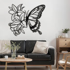 SIGNLEADER Metal Wall Art Decor Butterfly and Flowers Minimalist Modern Abstract Wall Sculpture Hangings Home Decoration for Living Room, Bedroom, Bathroom, Kitchen, Outdoor - 30" Black