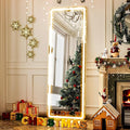 GLSLAND LED Full Length Mirror 64" x 21" Floor with Stand Wall Mounted Hanging Full Body Mirror with Lights Free Standing for Bedroom Living Room Bathroom, White