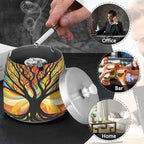 Mysterious Tree Colorful Ashtray with Lid, Outdoor Ashtrays for Patio, Stainless Steel Ashtray Odorless Smokeless for Home Office Balcony