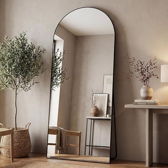 Antok Full Length Mirror, 71"x32" Floor Mirror, Arched Floor Standing Freestanding Arch Full Body Mirrors with Stand for Bedroom, Hanging Mounted for Living Room Cloakroom,Black