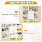 Semoic 83.5" Tall Arched Bookshelf, Triple Wide 6-Tier Large Open Book Shelf with 3 Drawers Storage, Etagere Bookcase with Display Shelf, Industrial Bookshelf with Metal Frame for Living Room, White