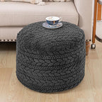 Unstuffed Ottoman Pouf Cover – Round Faux Fur Footstool Plush Floor Pouf (No Filler Included) Perfect for Living Room, Bedroom, or Office Lounge (Gray, 20x20x15 in)
