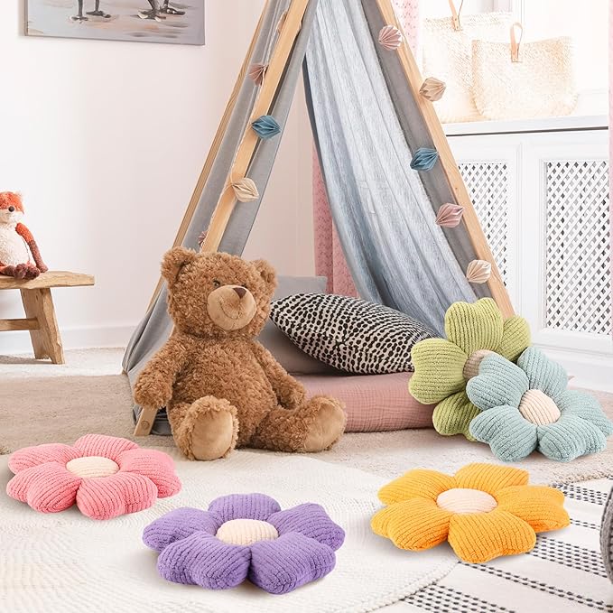 6 Pcs Flower Shaped Pillows Daisy Floor Throw Pillows 15 Inch Flower Seat Cushion for Reading Sofa Couch Bed Decor for Back to School First Day of School(Bright Color)