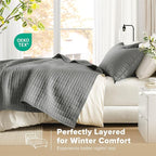 Comfort Spaces Kienna Quilt Set- Double Sided Stitching Design Summer Blanket, Lightweight, Soft, All Season Bedding Layer, Matching Sham, Charcoal, Coverlet King (104"x90") 3 Piece