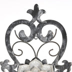 Metal Flowers Wall Art, 15.75” x 9” Metal Scroll Floral Wall Decor, Hanging Wall Sculpture with Wooden Bohemian Flower, Iron Wall Decoration for Living Room Kitchen, Outside Wall Decor for Garden
