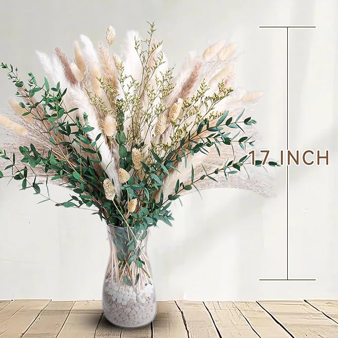 Green Pampas Grass Bouquet – Boho Home & Wedding Floral Arrangements – Dried Pampas Grass Decor for Living Room, Fireplace, and Modern Farmhouse