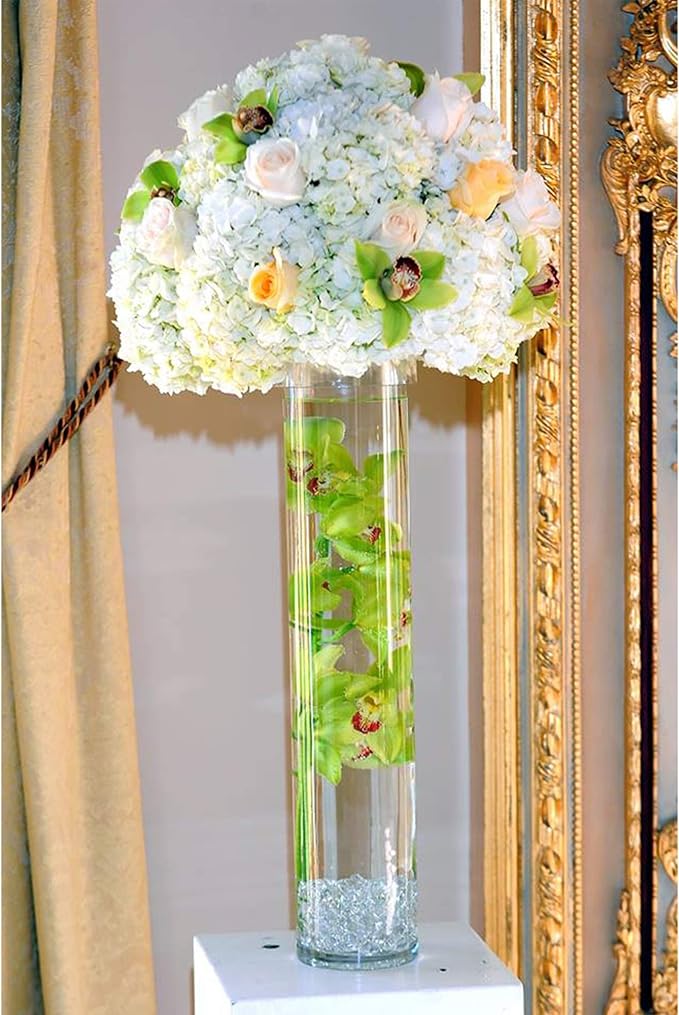 WGV Cylinder Vase Bulk, Diameter 5", Height 20", Clear Glass Floral Planter Container, Tall Centerpiece Arrangement for Wedding Party Event Home Office Decor, 6 Pieces
