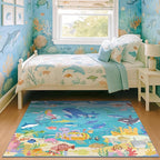 3x5 Small Kids Rug for Bedroom - Washable Soft Ocean Themed Rug for Kids Room, Bathroom and Playroom – Sea Animal Playmat for Children, Toddler, Whale Mermaid & Marine Life Educational Learning Carpet