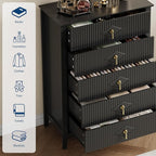 GarveeHome Fluted Dresser for Bedroom, 42.9" Tall 5-Drawer Wood Dresser, Modern Chest of Drawers, Storage Organizer Cabinet for Living Room, Hallway, Entryway, Black